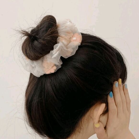 Embroidered Flower Scrunchies- 2 - Picture 5 of 9